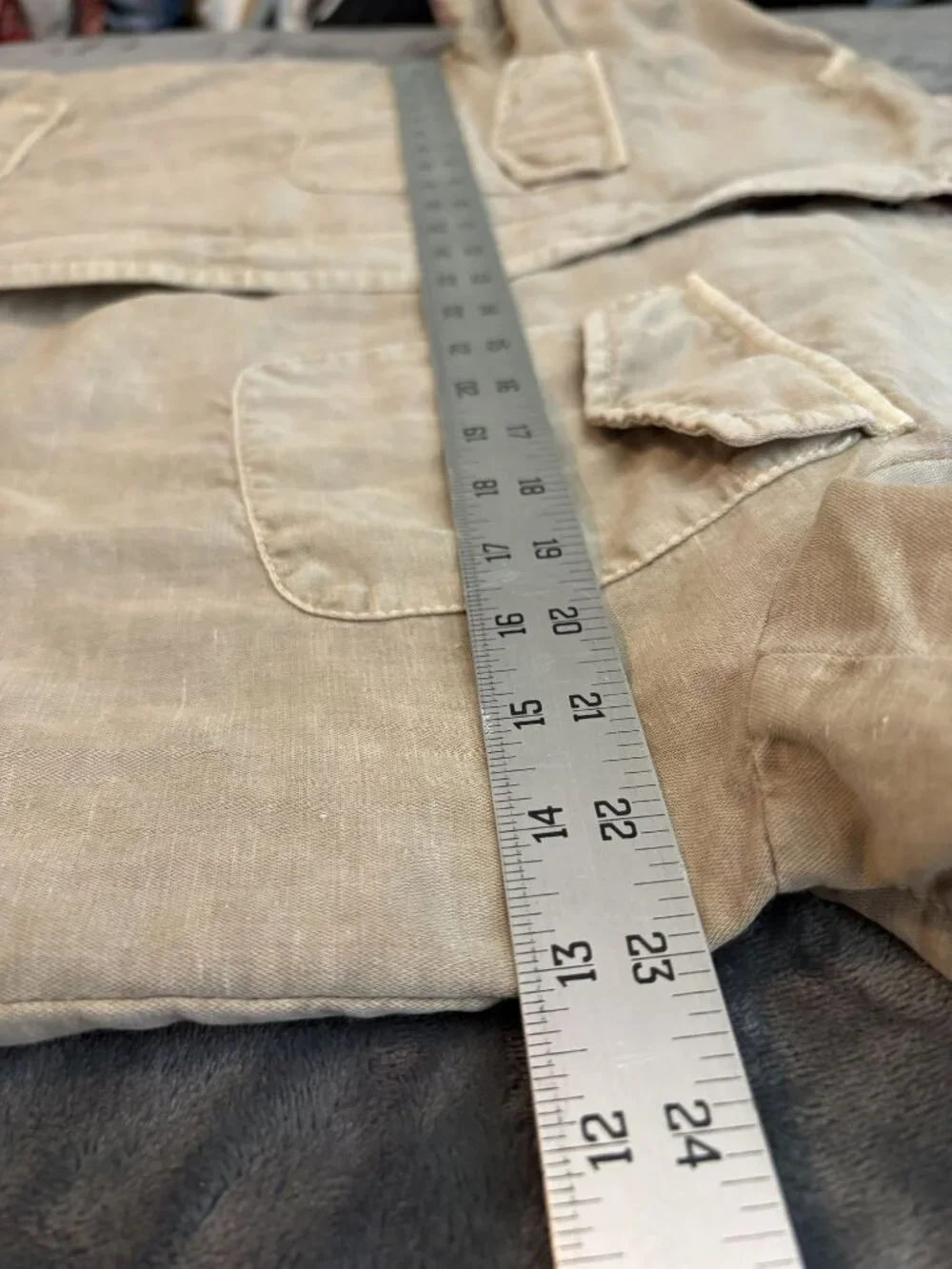 LOFT Women's Linen Blend Utility Jacket XL Beige Frayed Trim Military Safari